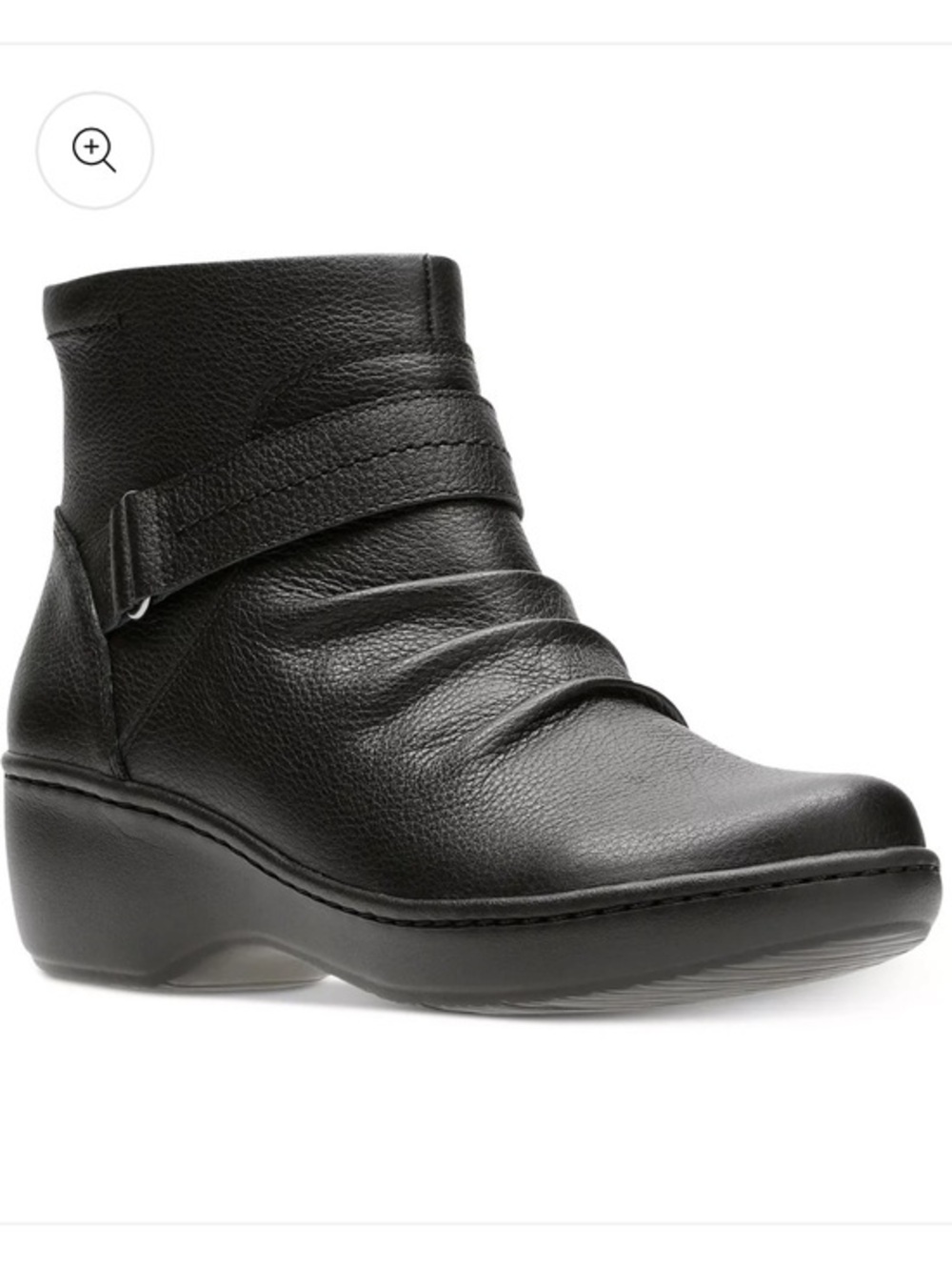 Clarks Black Delana Fairlee Leather Ankle Boots with Wrap Strap size 9
